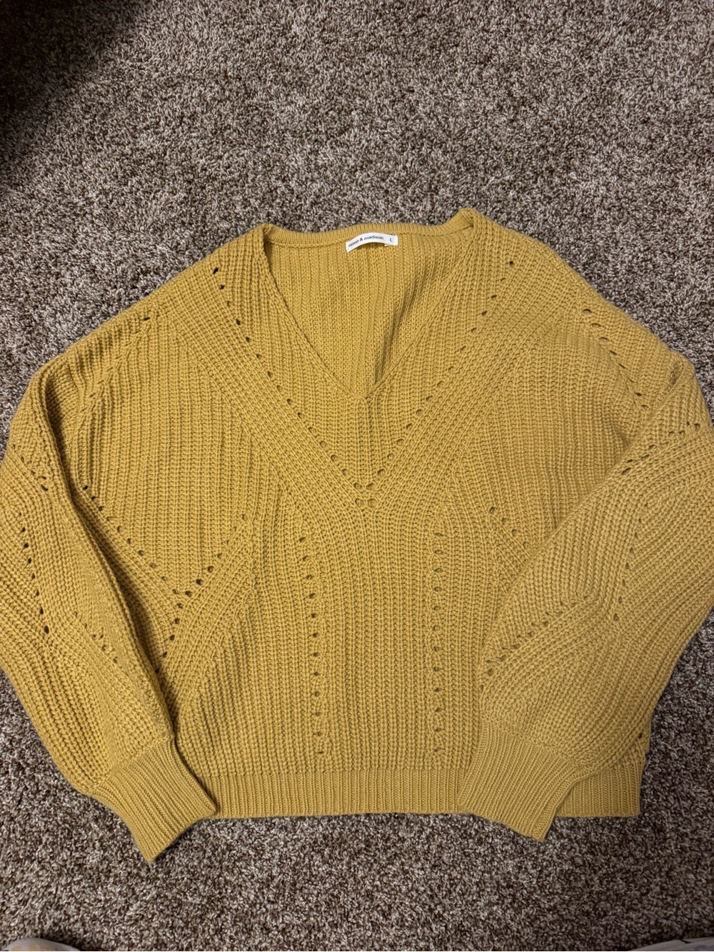 moon & madison Mustard V-Neck Chunky Knit Sweater